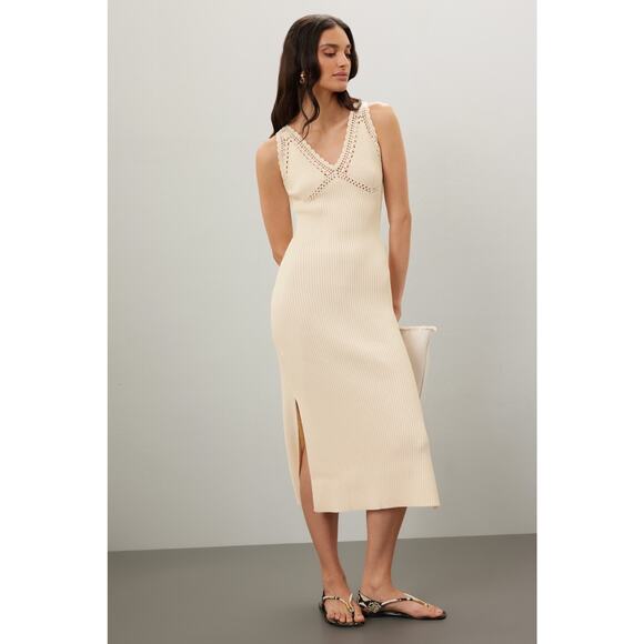 DEREK LAM 10 CROSBY x RTR White Knit Ribbed Crochet Knit Midi Dress Size XS - Picture 1 of 16